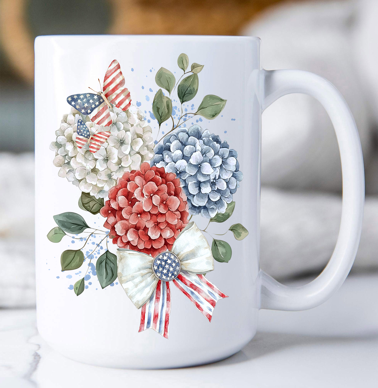 Patriotic Hydrangea Butterfly Coffee Mug