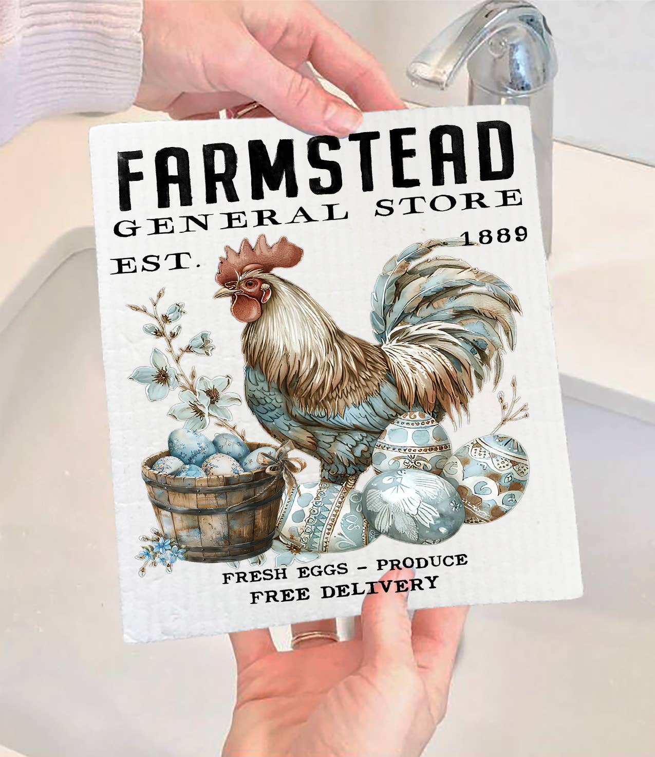 Rooster Easter Eggs Farmstead Swedish Dishcloth