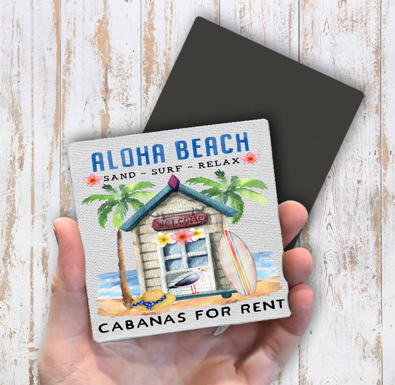 Aloha Beach Cabanas Ocean Surf Magnet Fridge - Sets of 2
