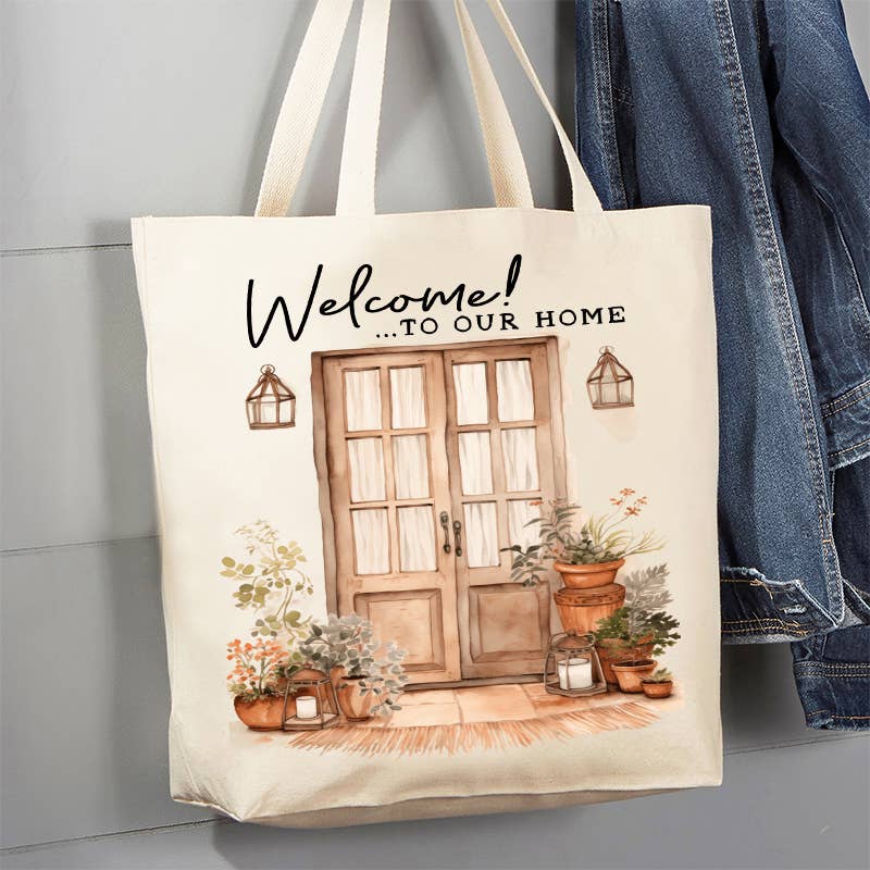 Welcome to our Home Front Door Canvas Tote Bag