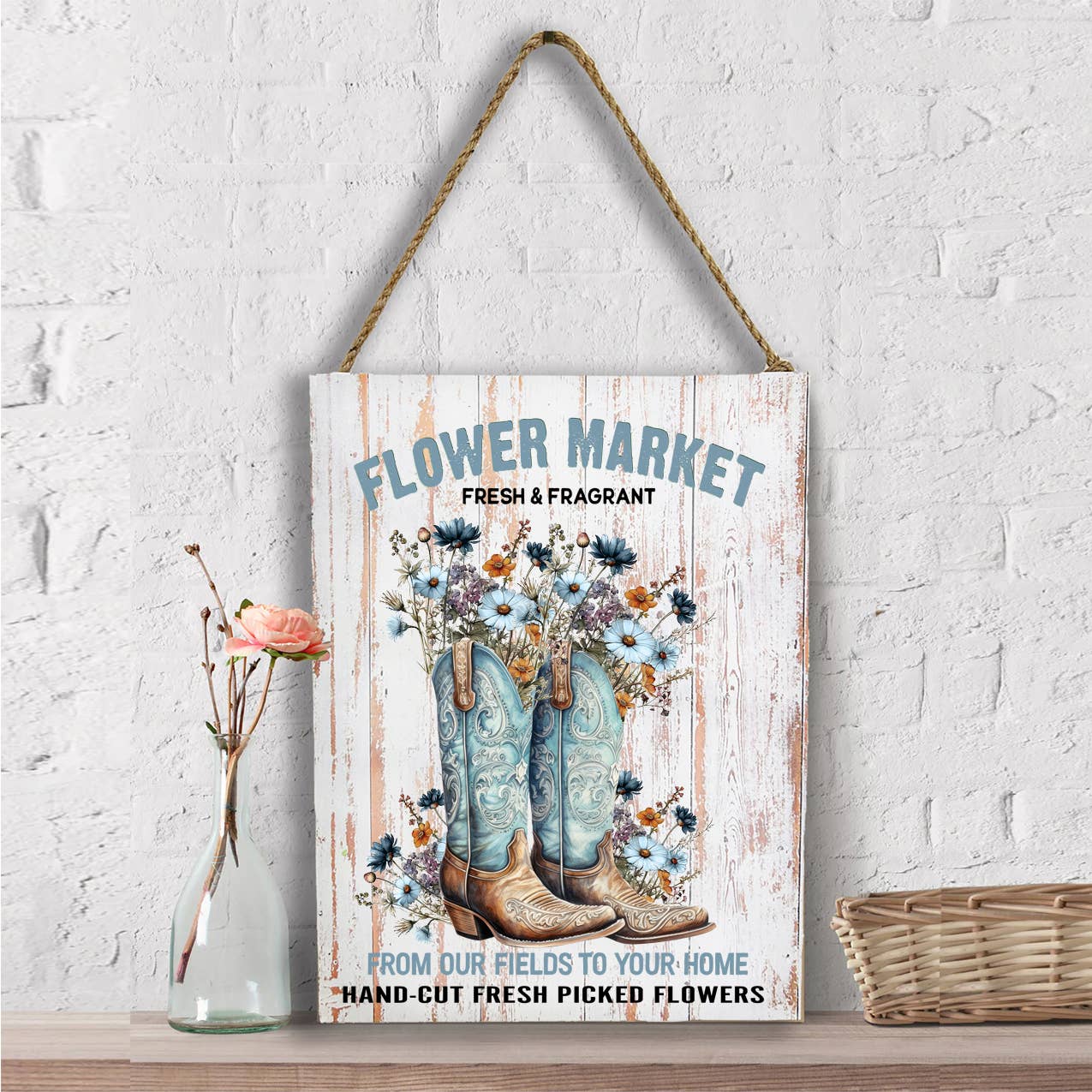 Western Cowboy Boots Flower Market Wall Decor