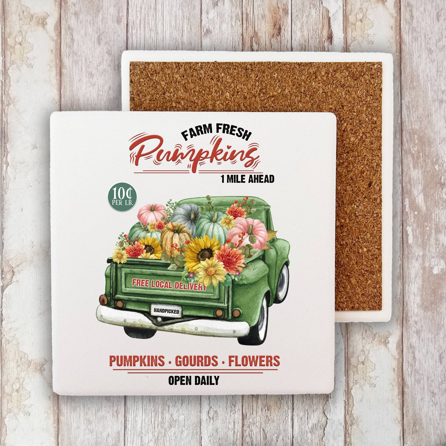 Fall Autumn Farm Fresh Pumpkins Stone Coaster
