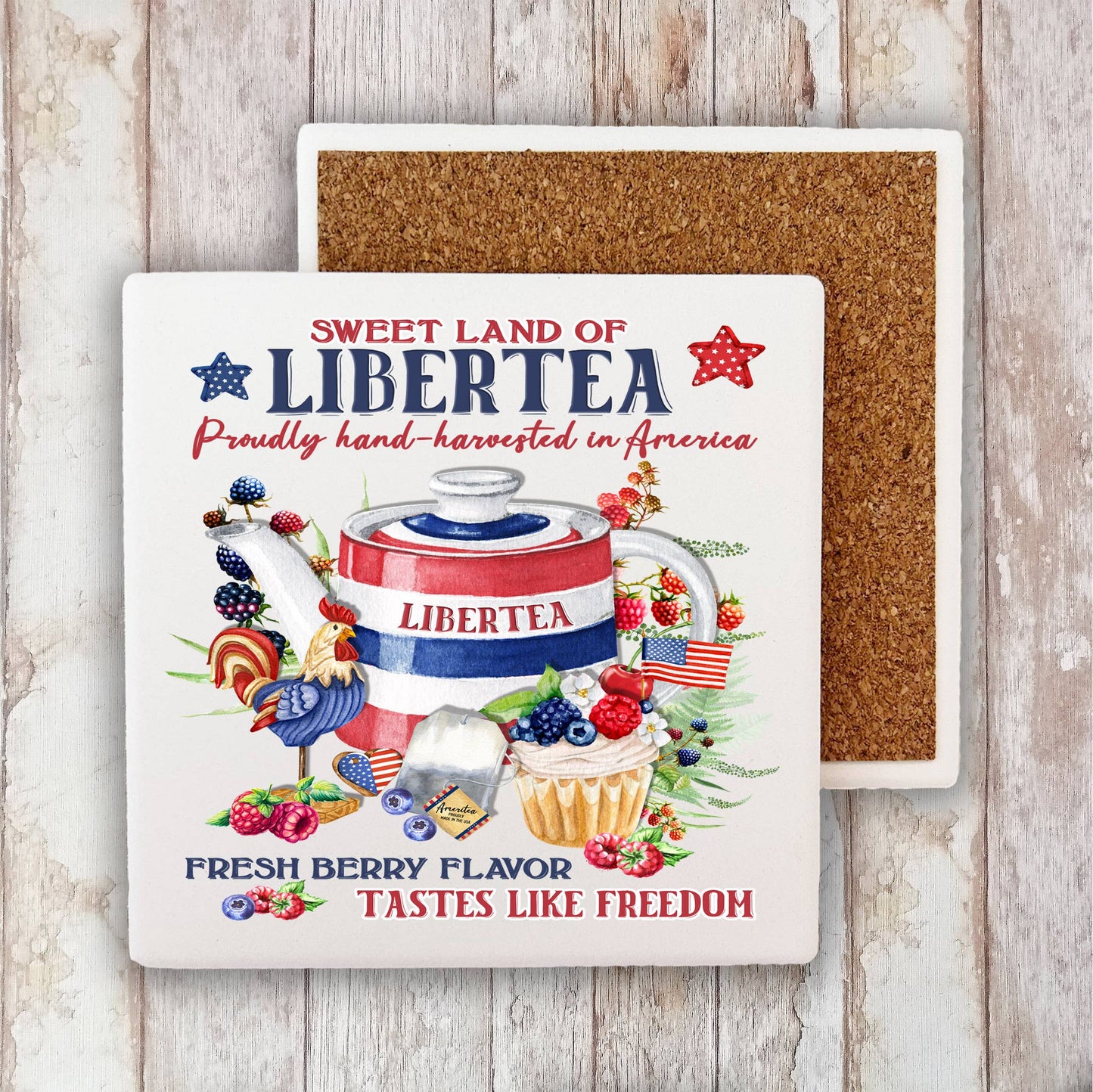 Farmhouse 4th of July Patriotic Liberty Tea Stone Coaster-Set of 2