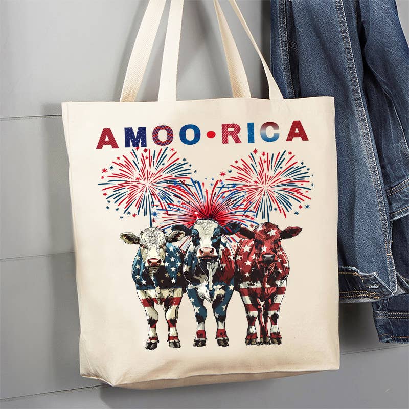 Patriotic Cow Amoo-rica Canvas Tote Bag