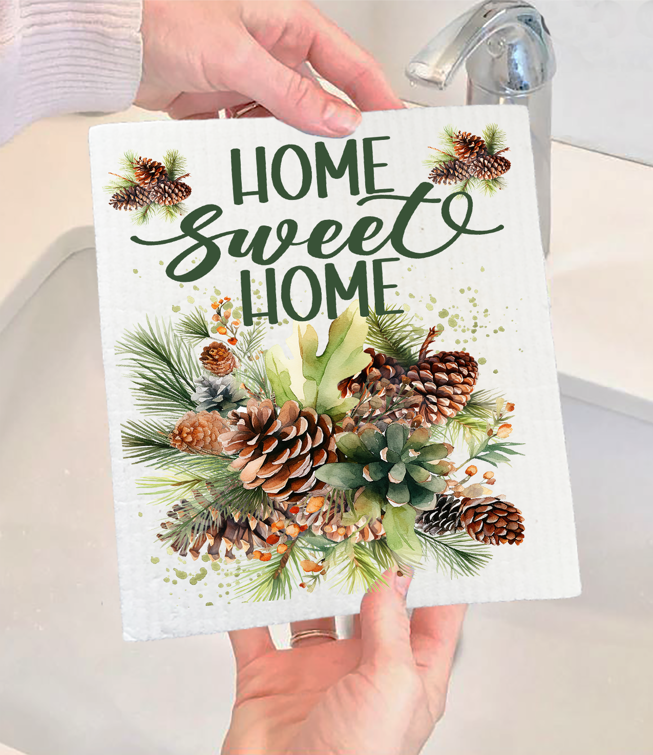 Home Sweet Home Bucket Pine Cones Swedish Dishcloth (Set of 2)