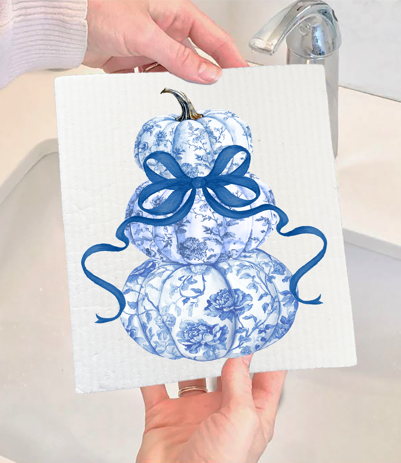 Fall Chinoiserie Blue & White Swedish Dishcloth (Set of 2)