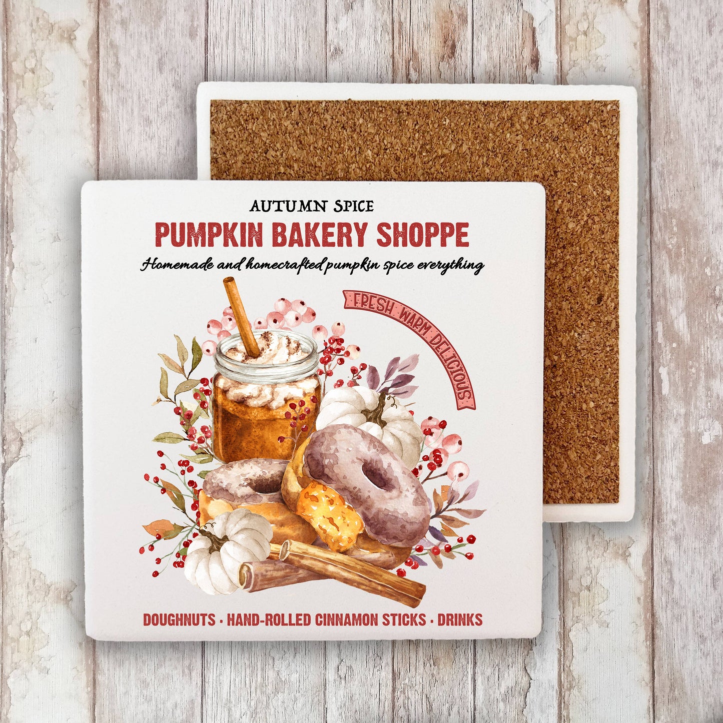 Fall Autumn Pumpkin Bakery Shop Stone Coaster