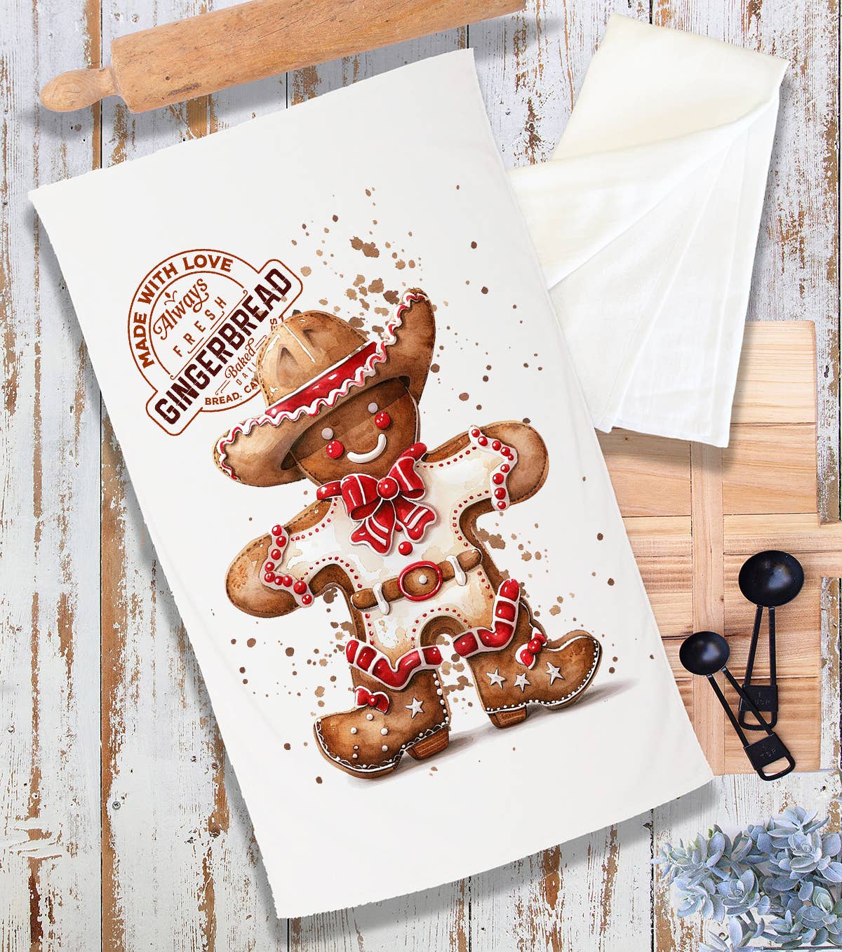 Cowboy Gingrbread Man Christmas Terry Towel