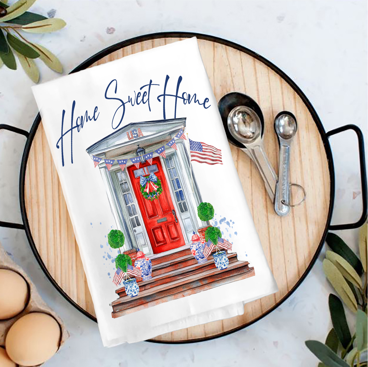 Patriotic Red Door Home Sweet Home Tea Towel