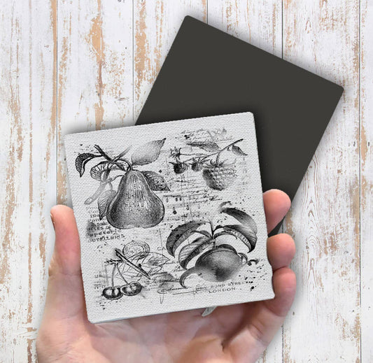 Vintage Shabby Fruits Pears, Cherries Magnet Fridge - Sets of 2