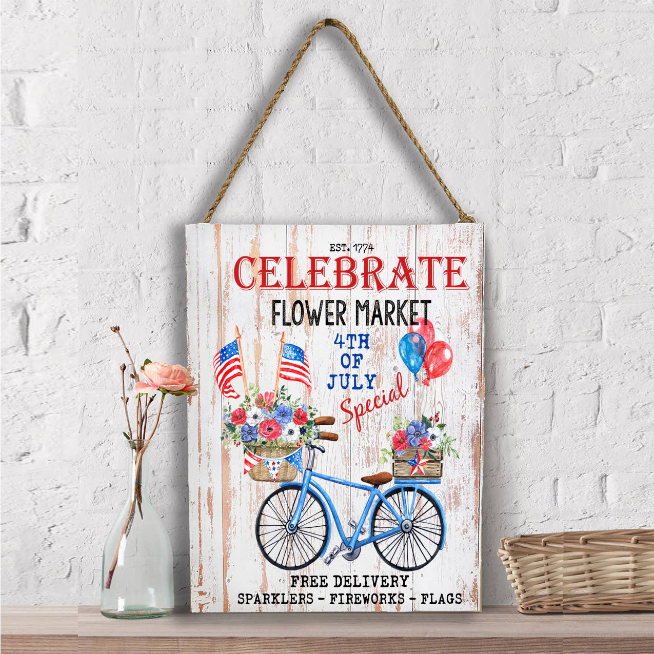 4th of July Flower Market Bicycle Wall Decor