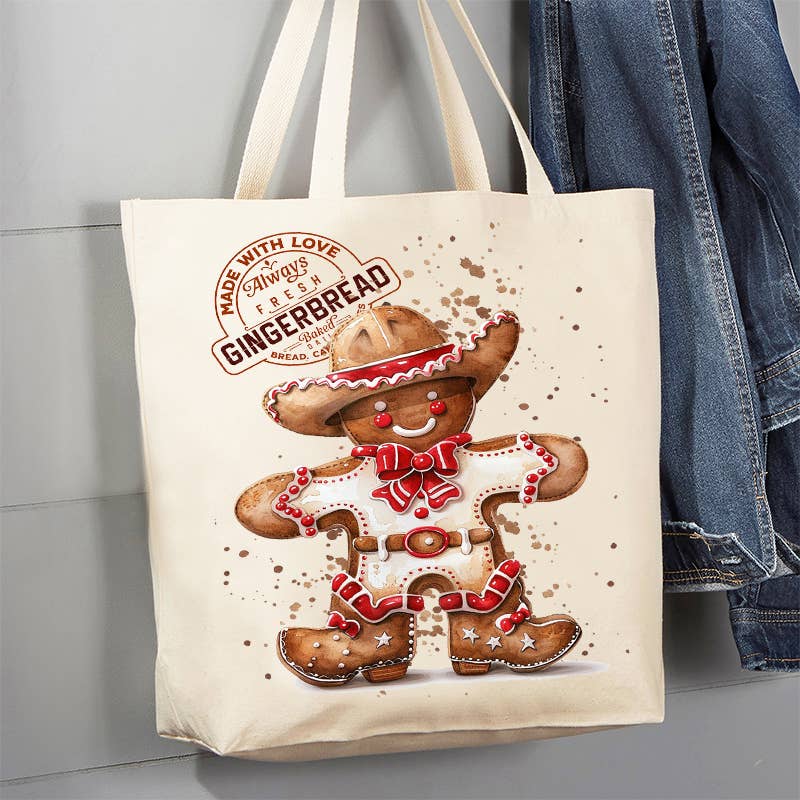Cowboy Gingrbread Man Christmas Canvas Tote Bag