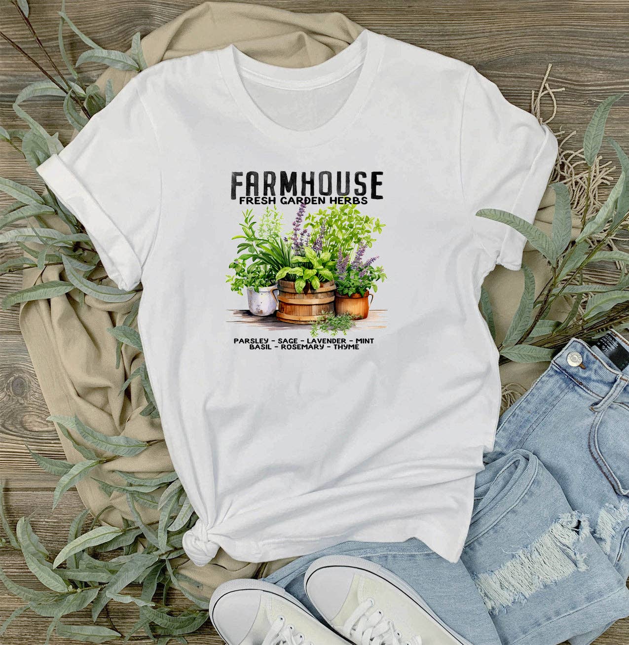 Farmhouse Fresh Herbs Basil, Thyme T-Shirt