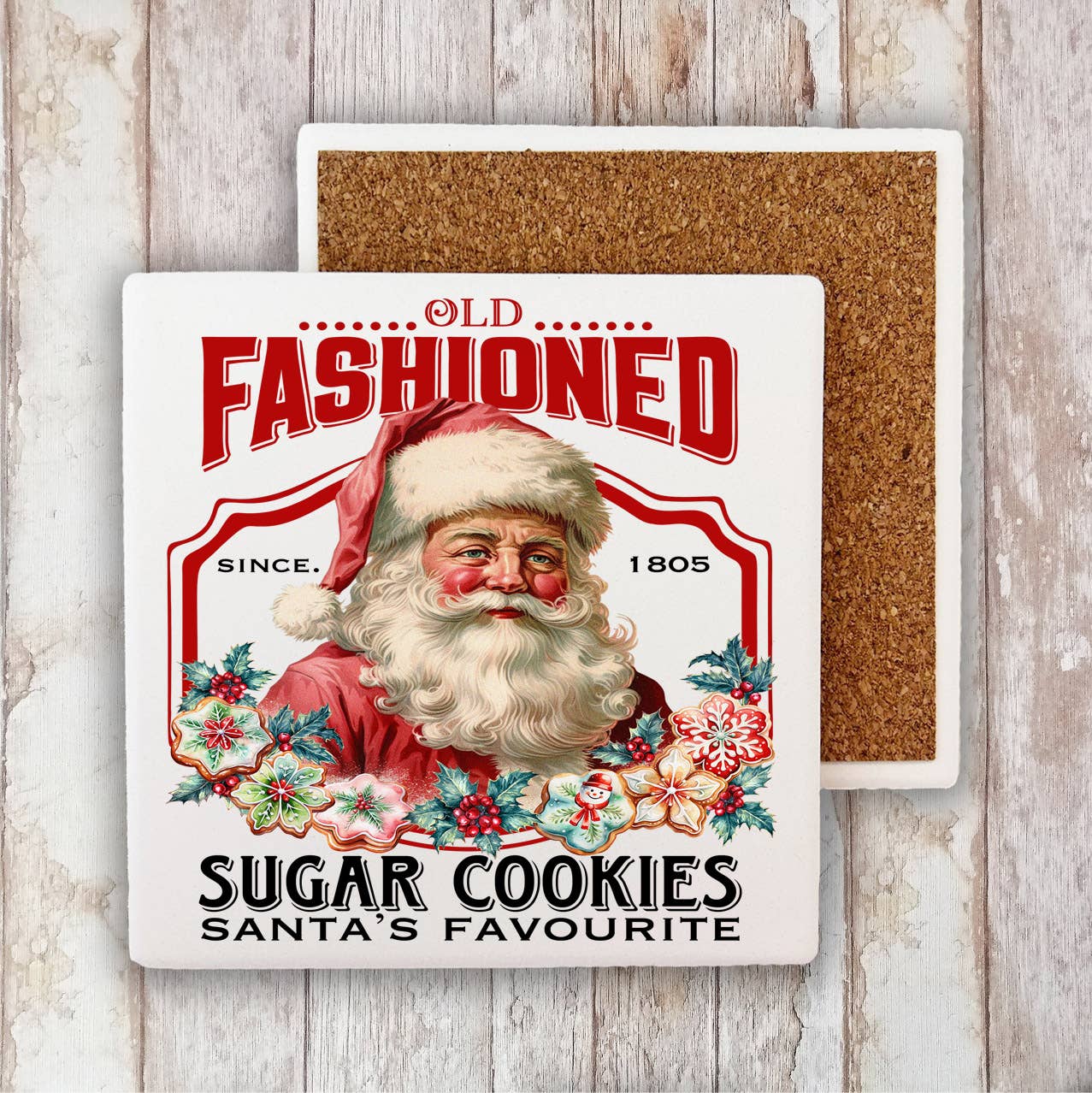 Old Fashion Christmas Santa Cookies Stone Coaster-Sets of 2