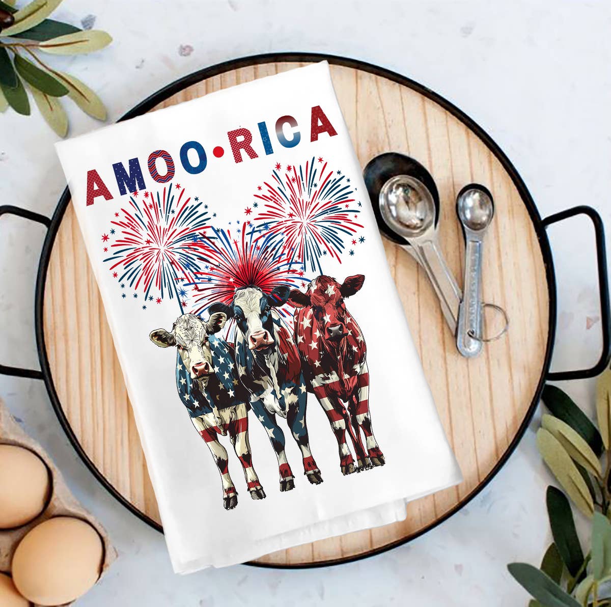 Patriotic Cow Amoo-rica Tea Towel