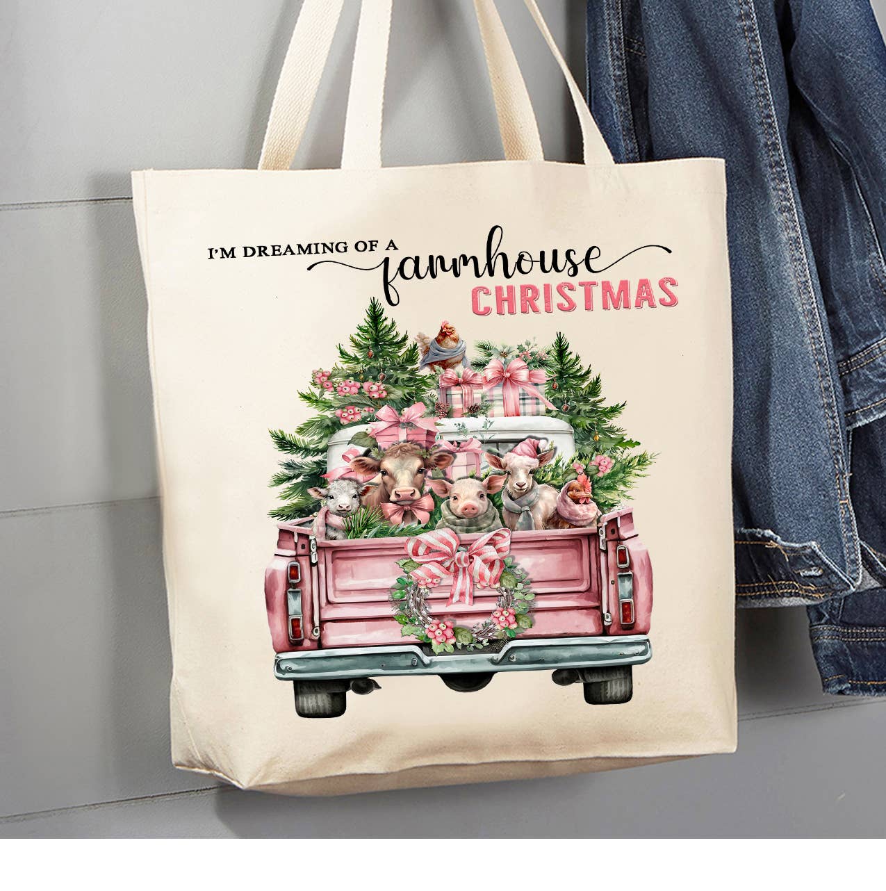 Dreaming of a Farmhouse Christmas Canvas Tote Bag