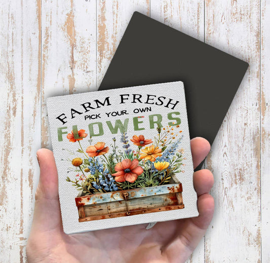 Farm Fresh Field Country Flowers Magnet Fridge - Sets of 2