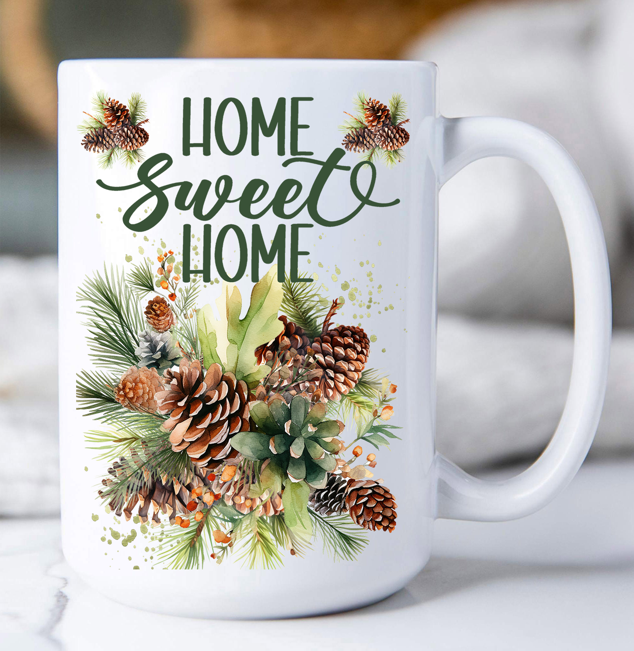 Home Sweet Home Bucket Pine Cones Coffee Mug
