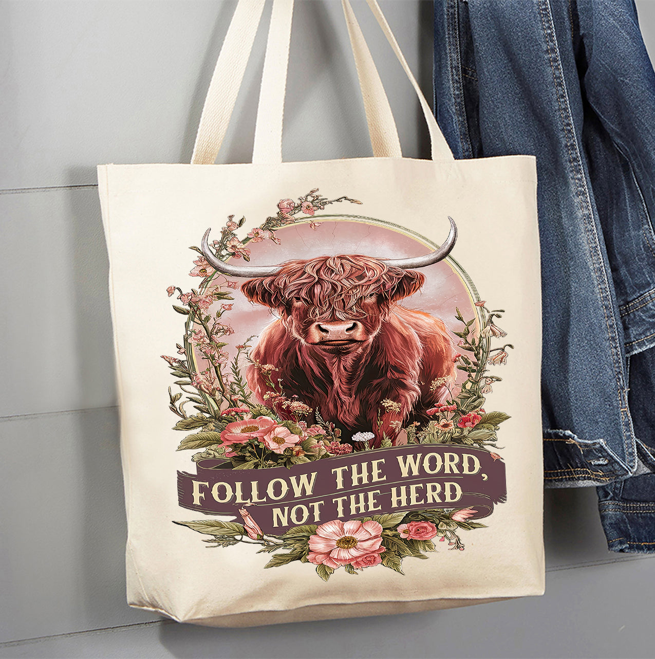 The Word not the Herd Western Spiritual Canvas Tote Bag