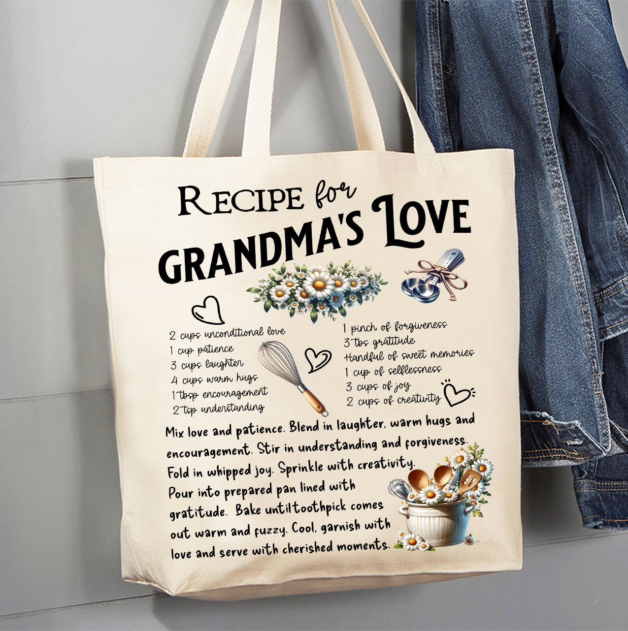 Grandma's Love Recipe Canvas Tote Bag