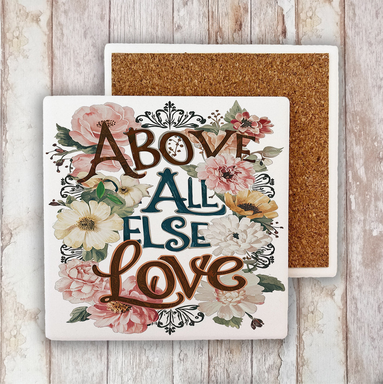 Above All Else Love Flowers Spiritual Stone Coaster (Set of 2)