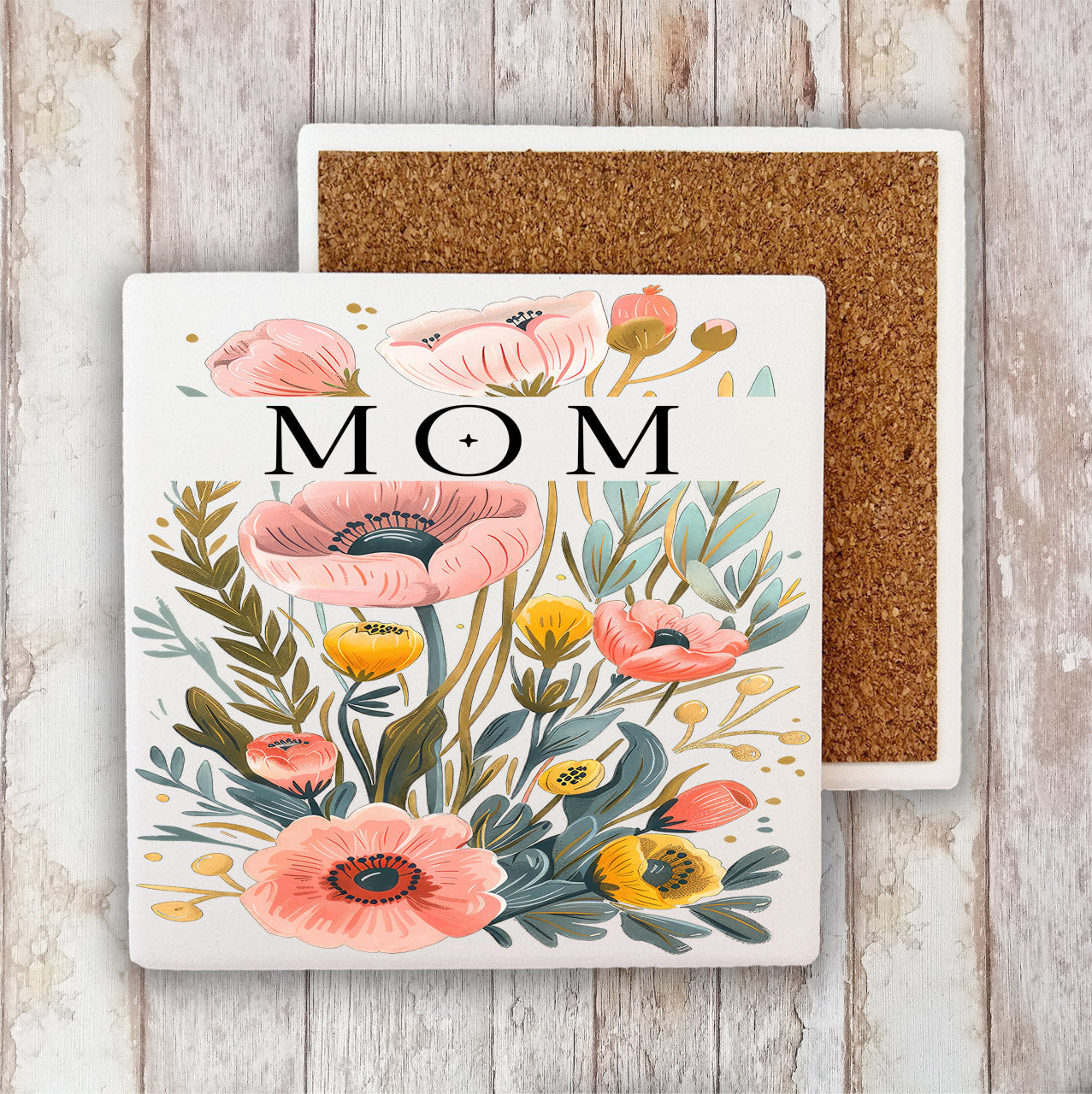 Mothers Day Mom Flowers Stone Coaster (Set of 2)