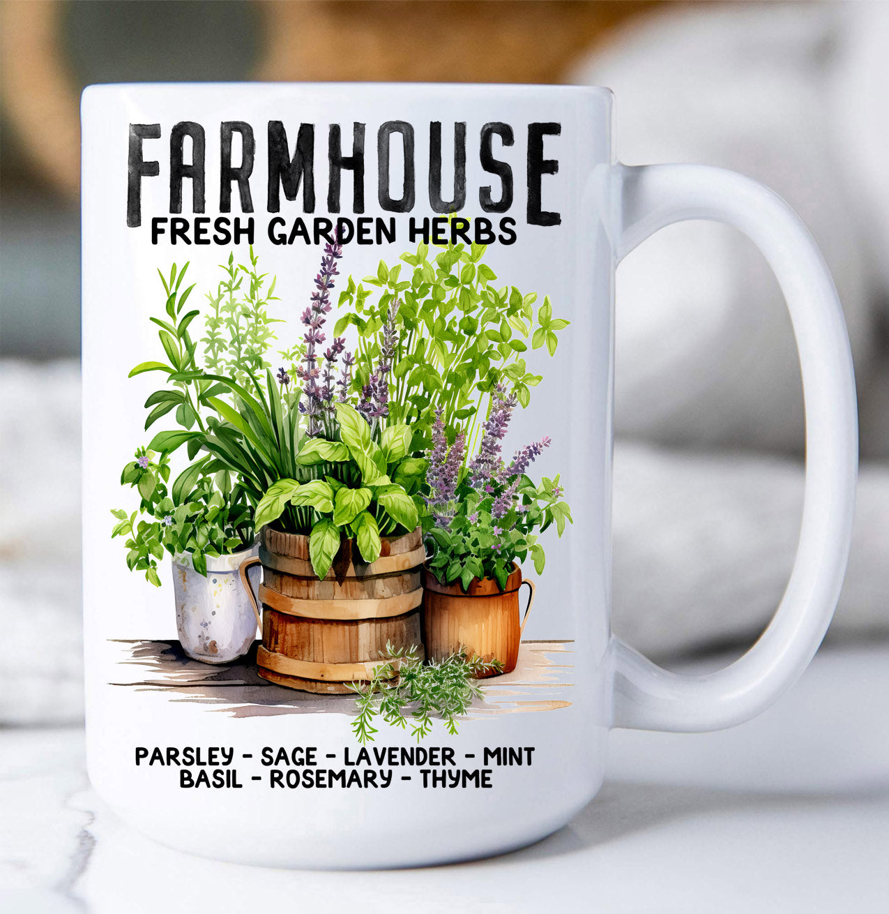 Farmhouse Fresh Herbs Basil, Thyme Coffee Mug