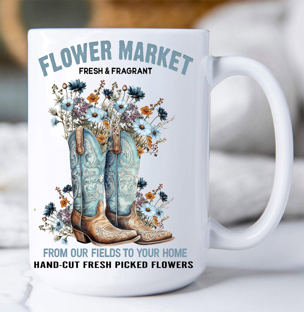 Western Cowboy Boots Flower Market Coffee Mug