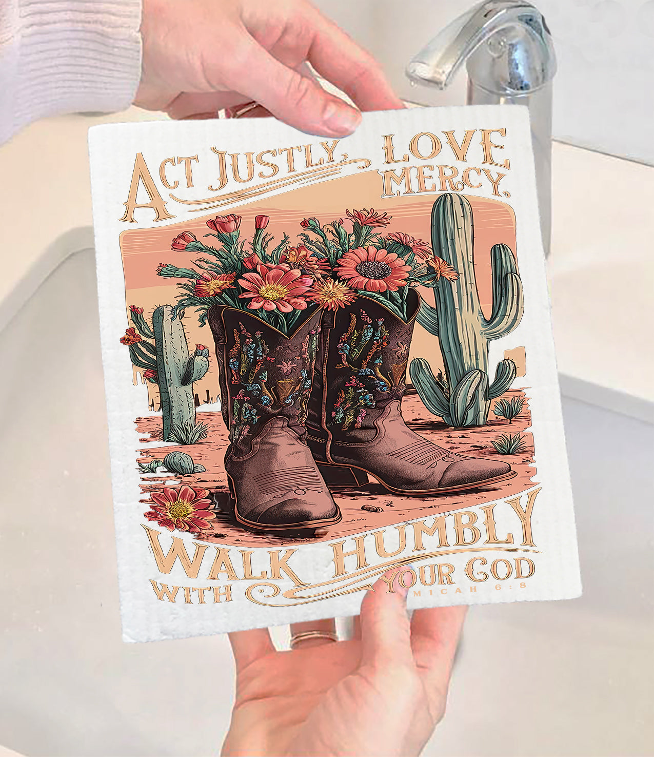 Walk Humble with God Western Spiritual Swedish Dishcloth (Sets of 2)