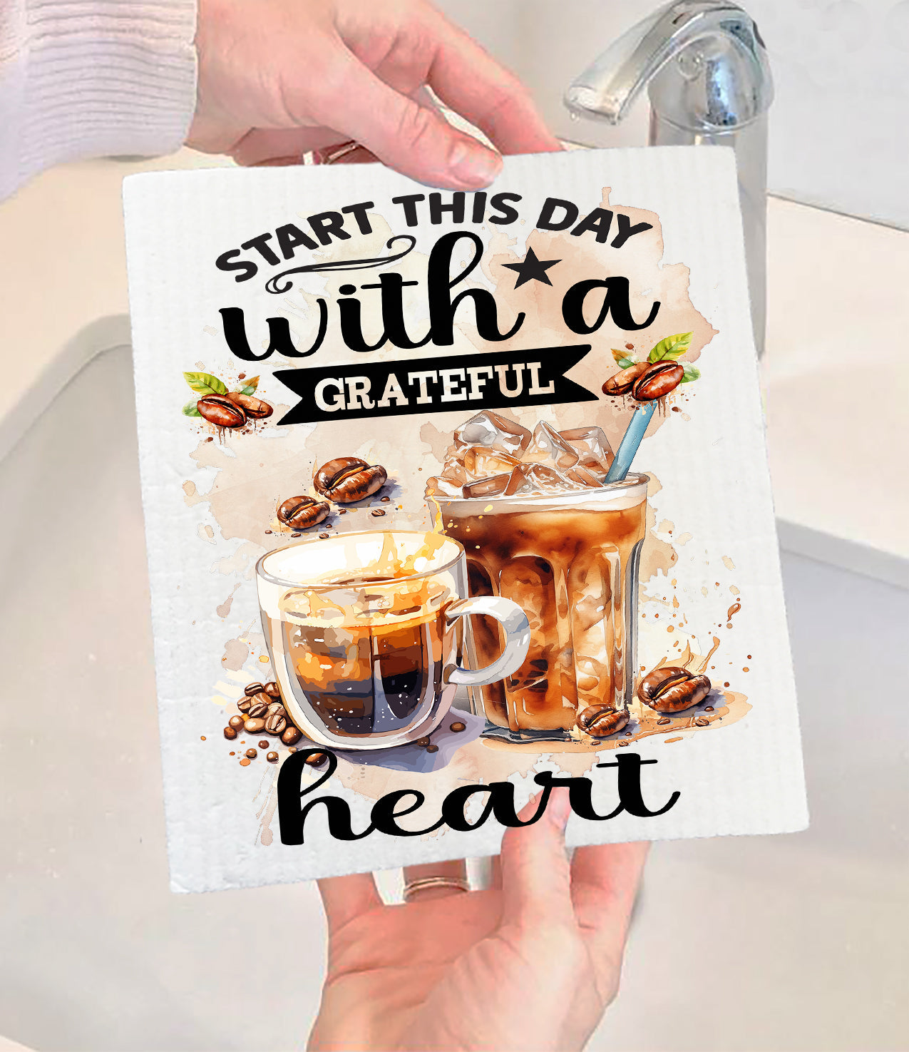 Start this Day Grateful Coffee Spiritual Swedish Dishcloth (Set of 2)
