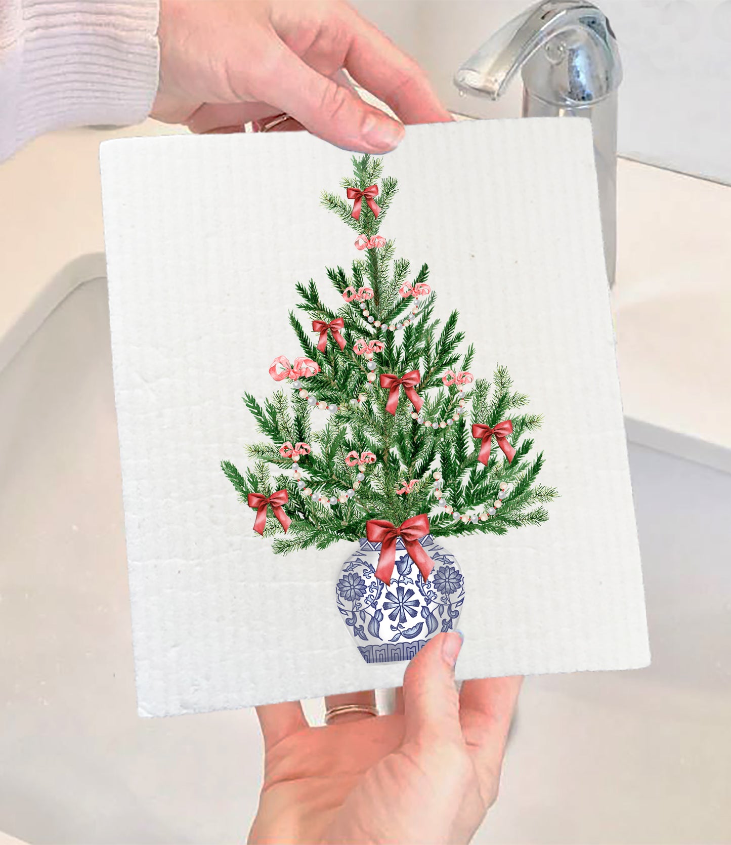 Chinoiserie Christmas Tree Swedish Dish Cloths (Set of 2)