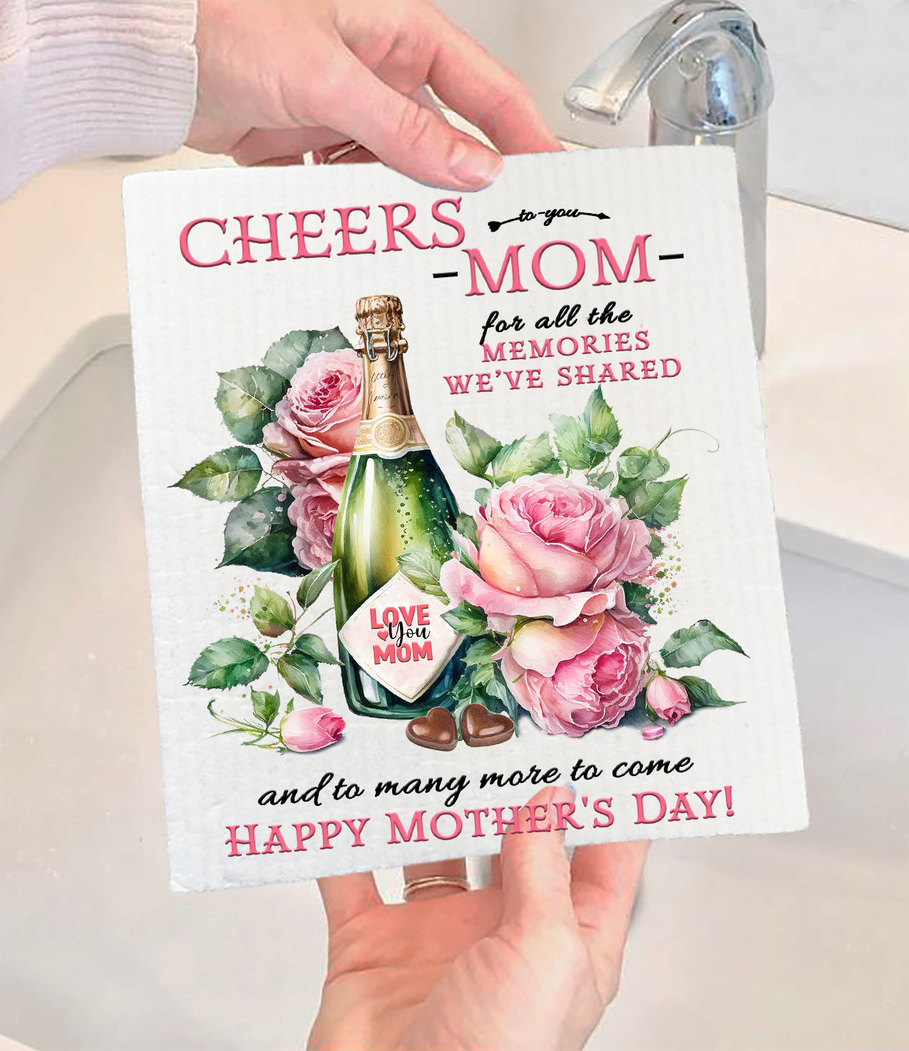 Cheers to Mom Mothers Day Swedish Dishcloth (Set of 2)