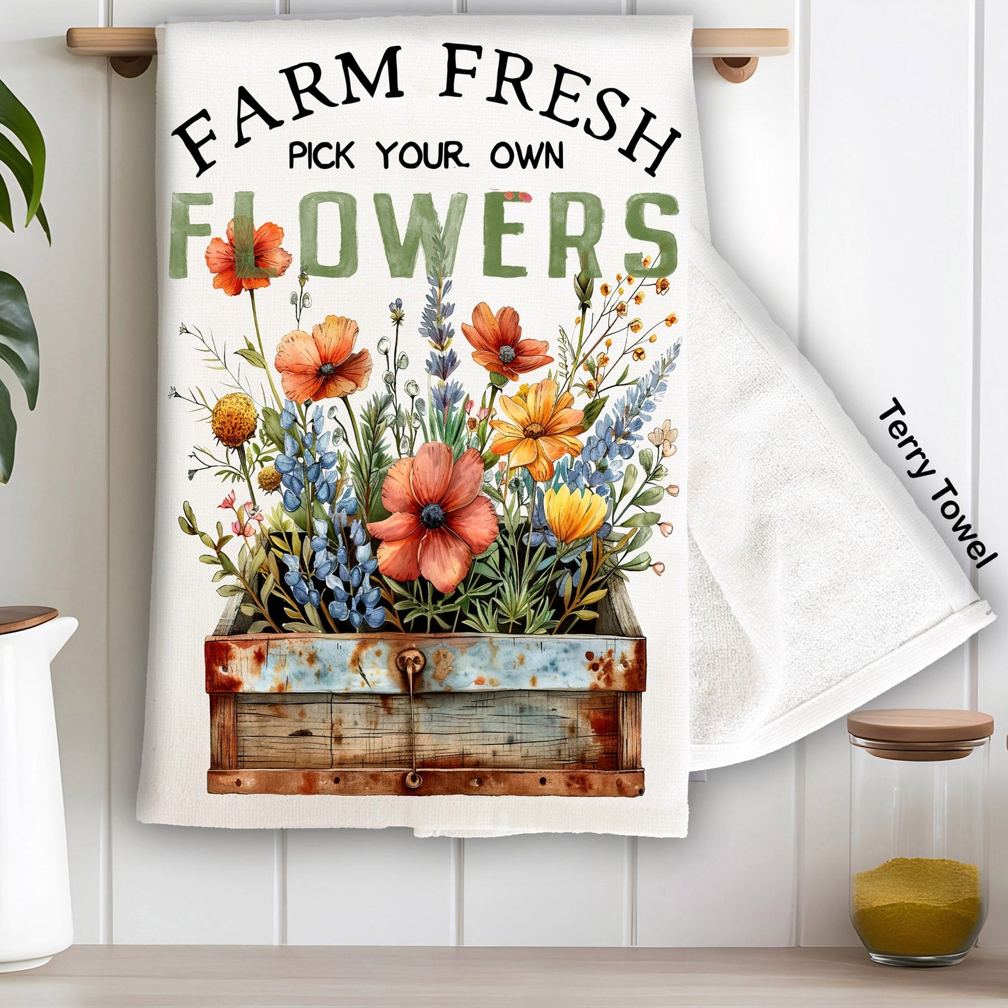 Farm Fresh Field Country Flowers Kitchen Terry Towel