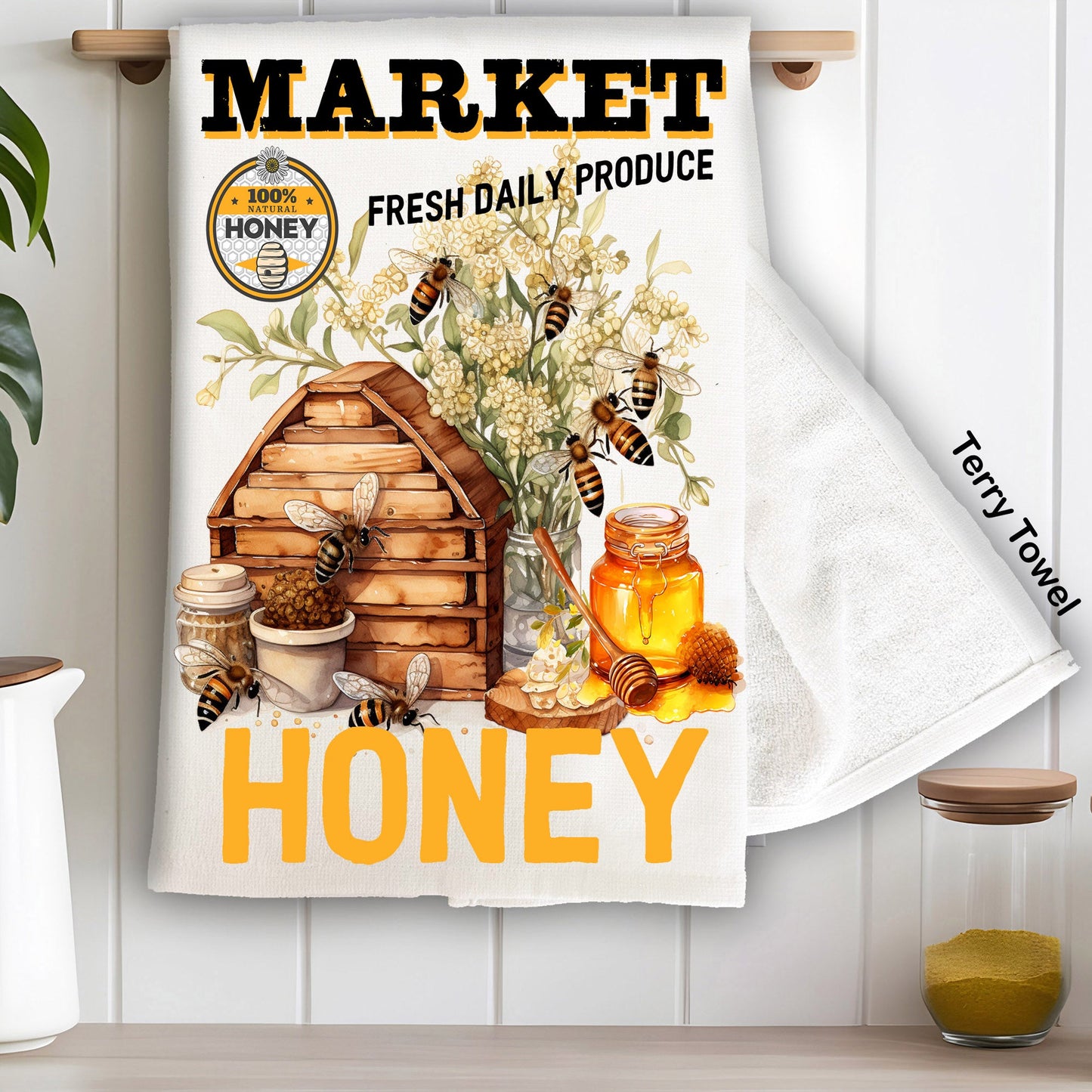 Honey Bees Country Market Kitchen Terry Towel