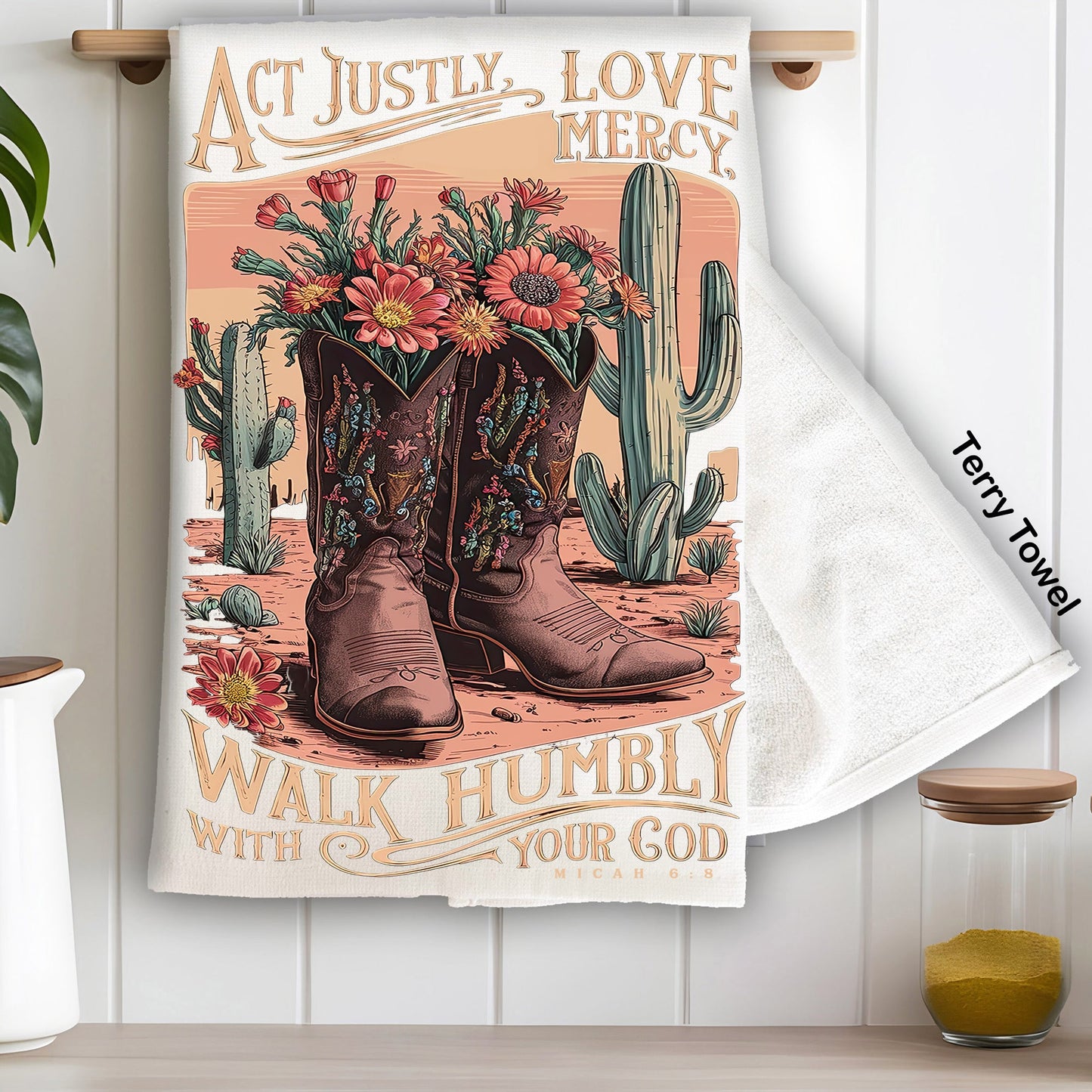 Walk Humble with God Western Spiritual Kitchen Terry Towel