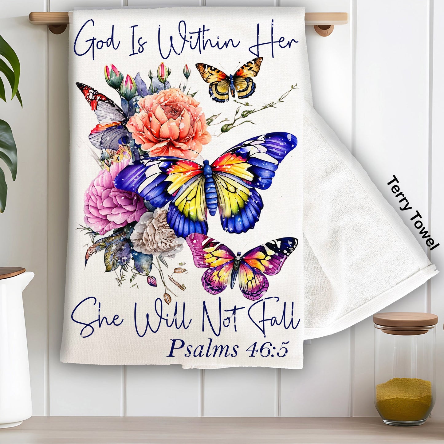 She Will Not Fall Butterfly Spiritual Kitchen Terry Towel