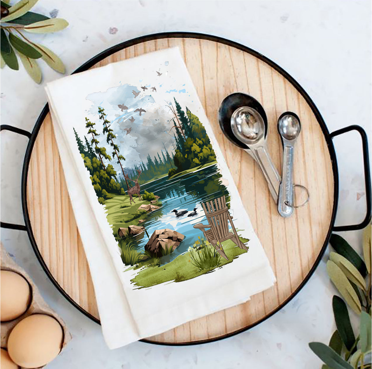 Adirondack Chair Lake Forest Tea Towel