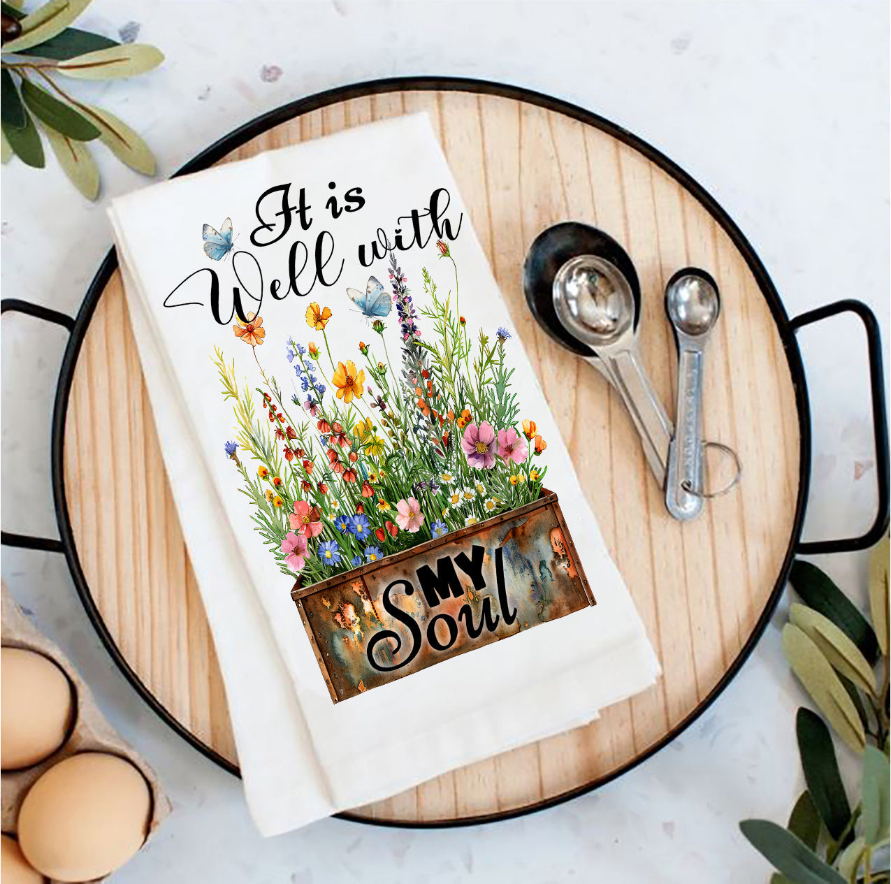 It Is Well with My Soul Flowers Spiritual Tea Towel