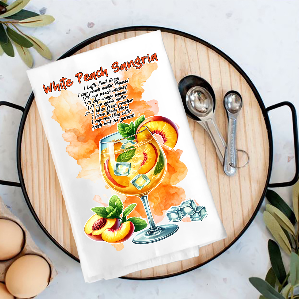 Summer Cocktail Peach Sangria Tea Towel