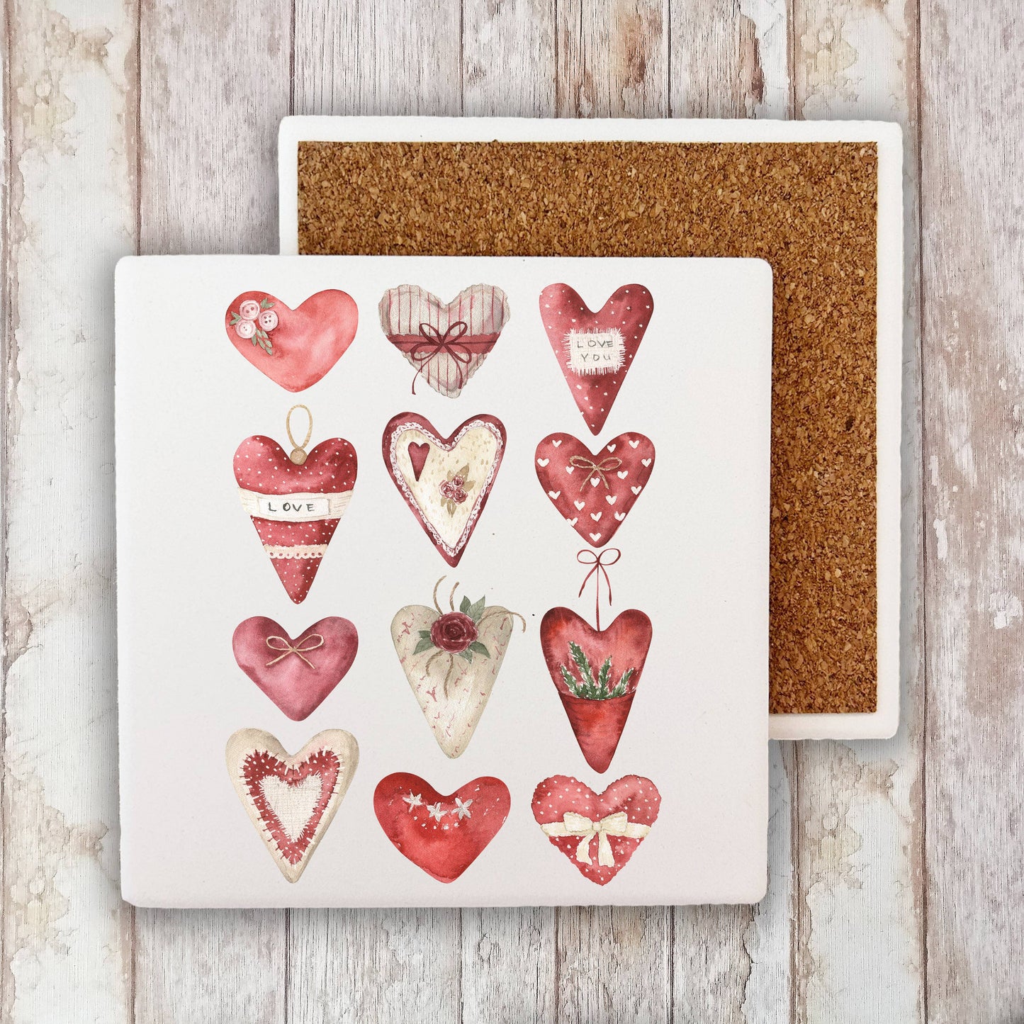 Valentine Farmhouse Country Hearts Stone Coaster