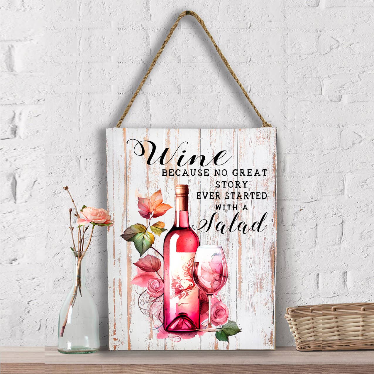 Wine No Story Starts with Salad Funny Wall Decor