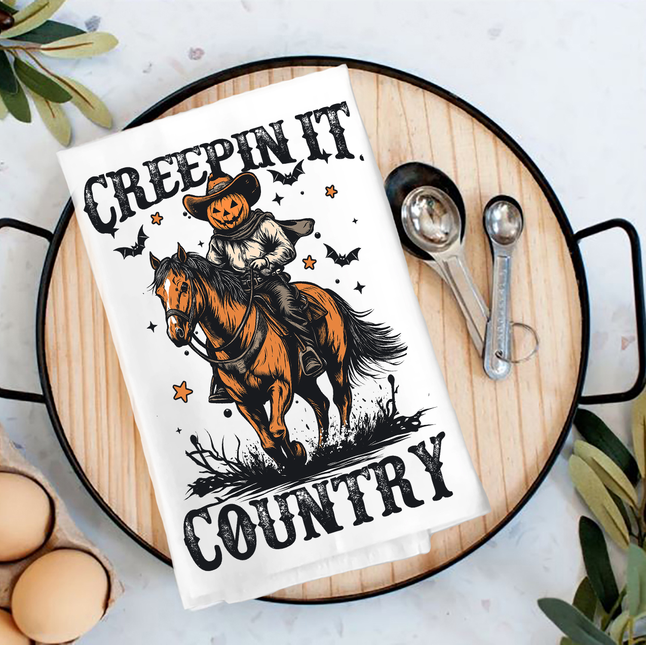 Halloween Creepin it Country Tea Towel