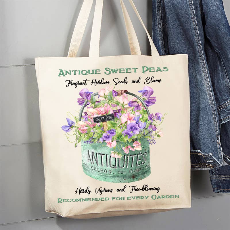 Antique Sweet Peas Flowers Canvas Tote Bag