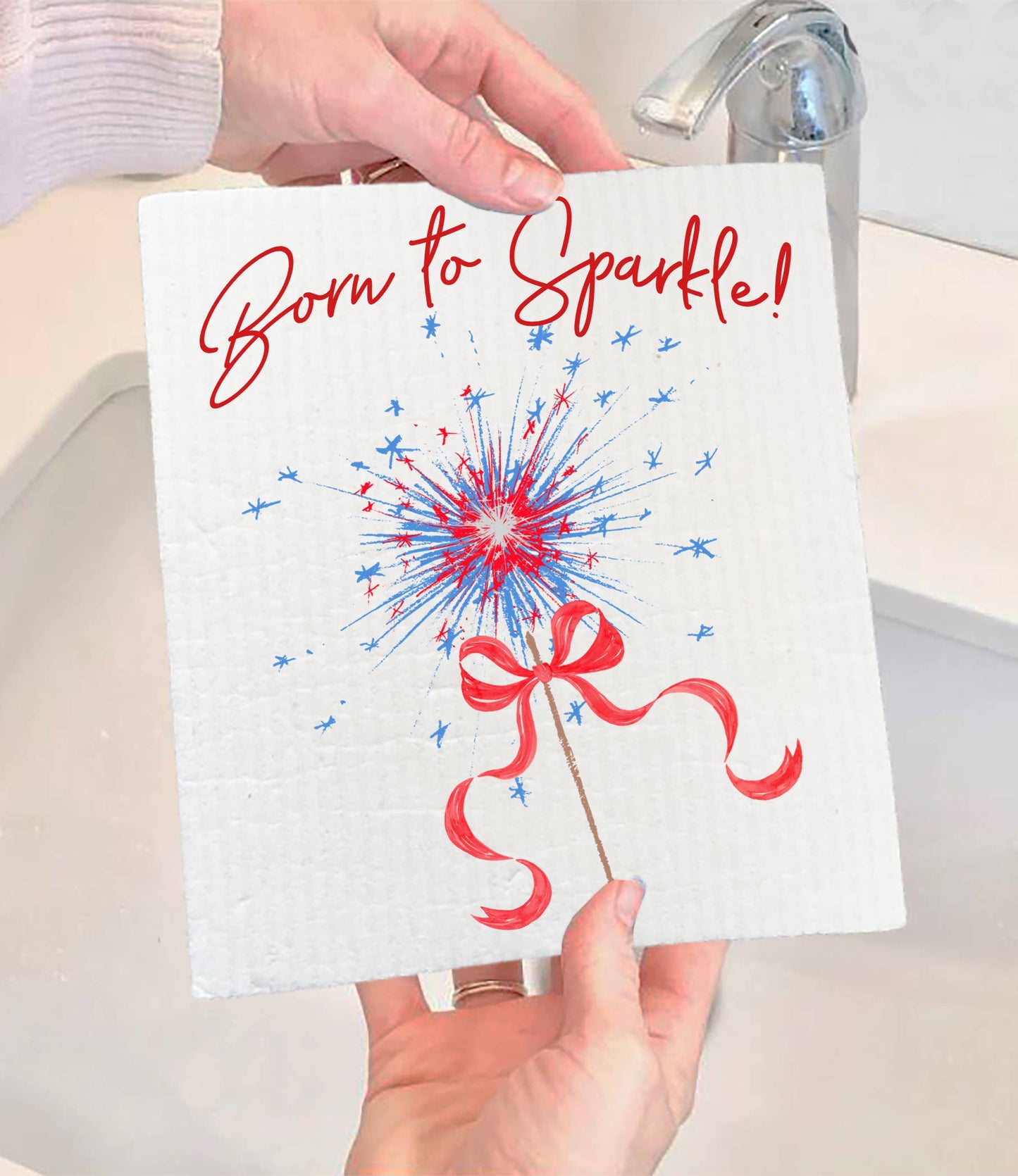 4th of July Patriotic Born to Sparkle Swedish Dishcloth (Set of 2)