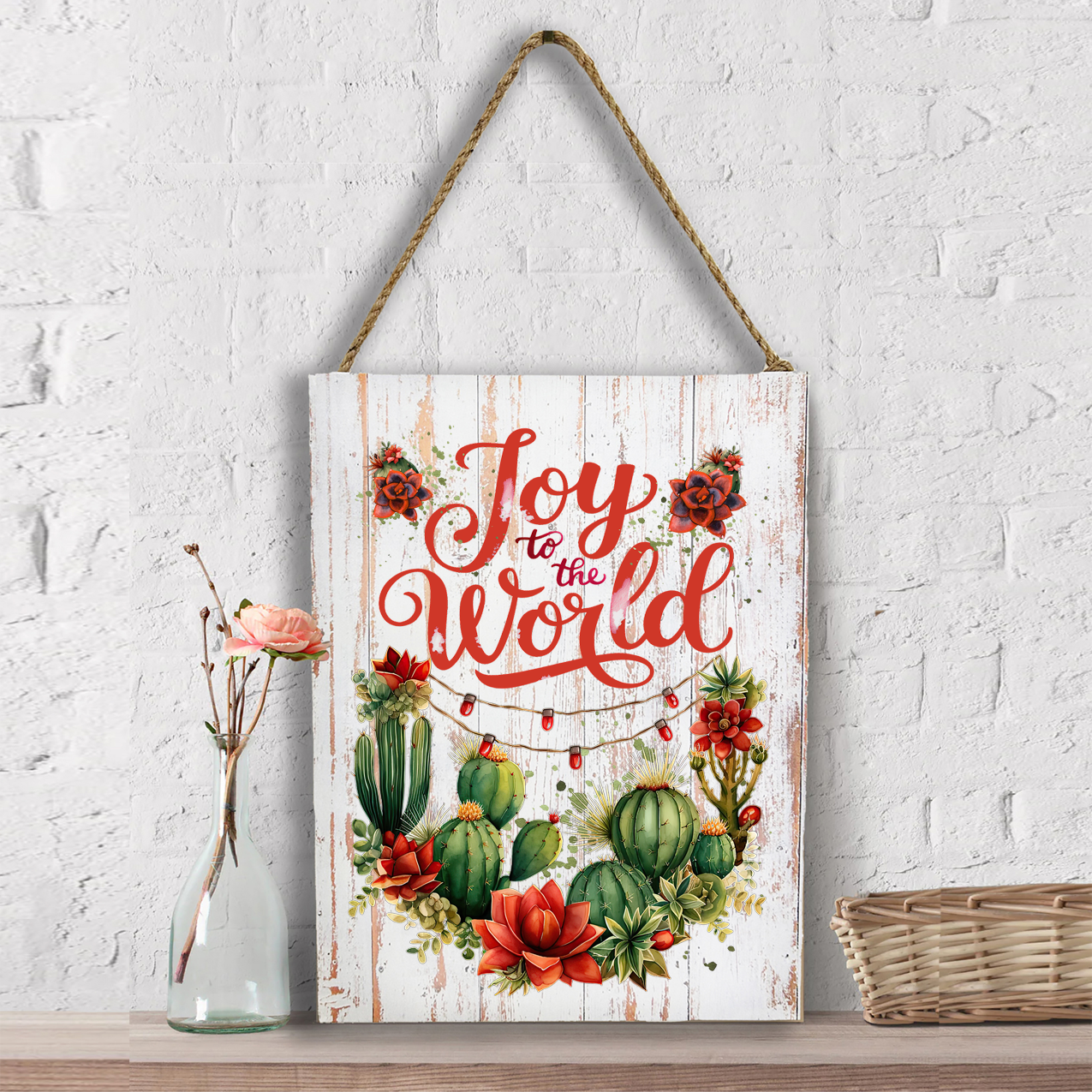 Christmas Joy to the World Cactus Wall Decor