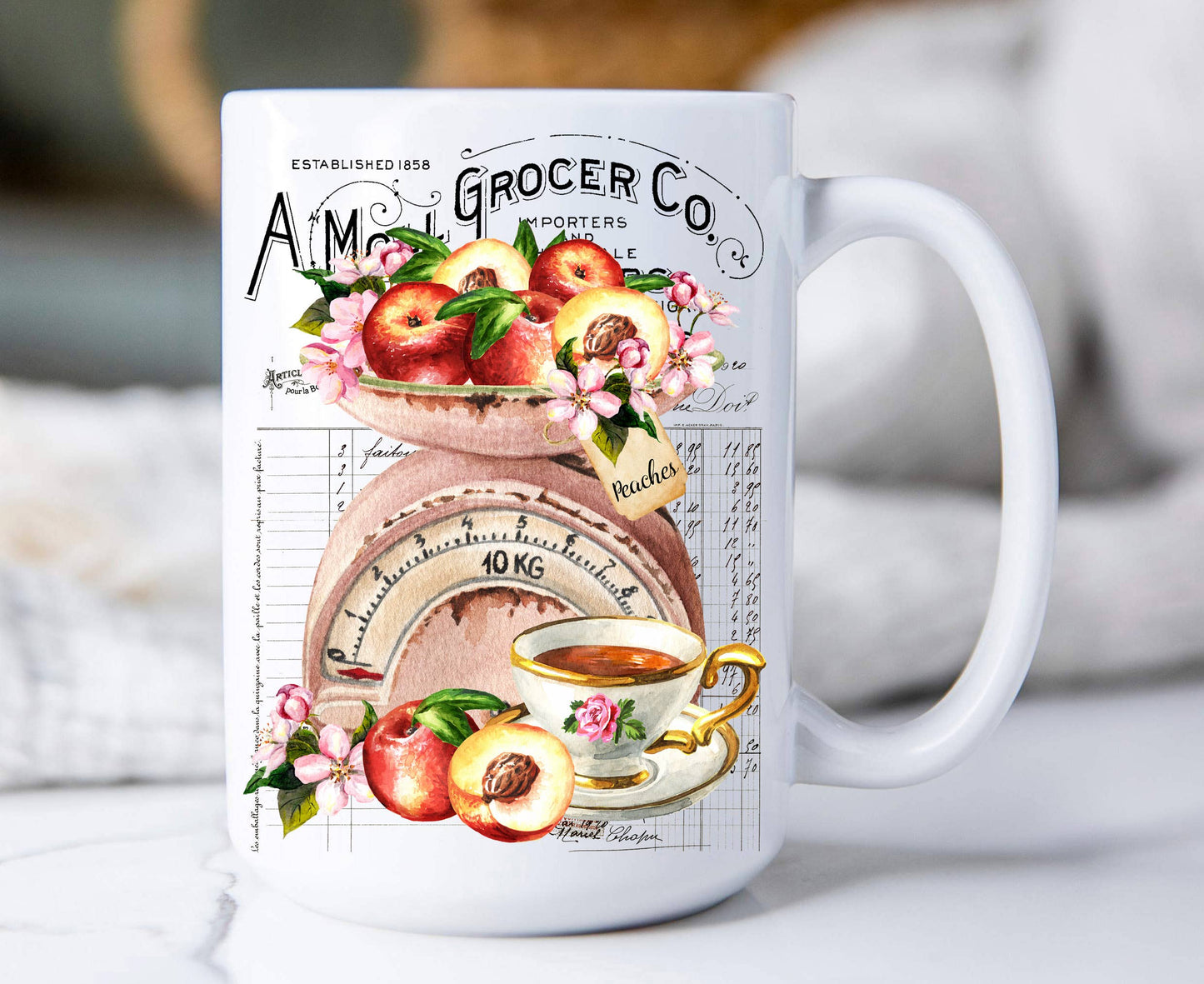 Vintage French Peaches & Tea 15 oz Coffee Mug