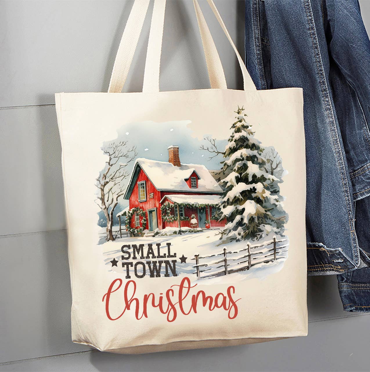 Small Town Christmas Canvas Tote Bag