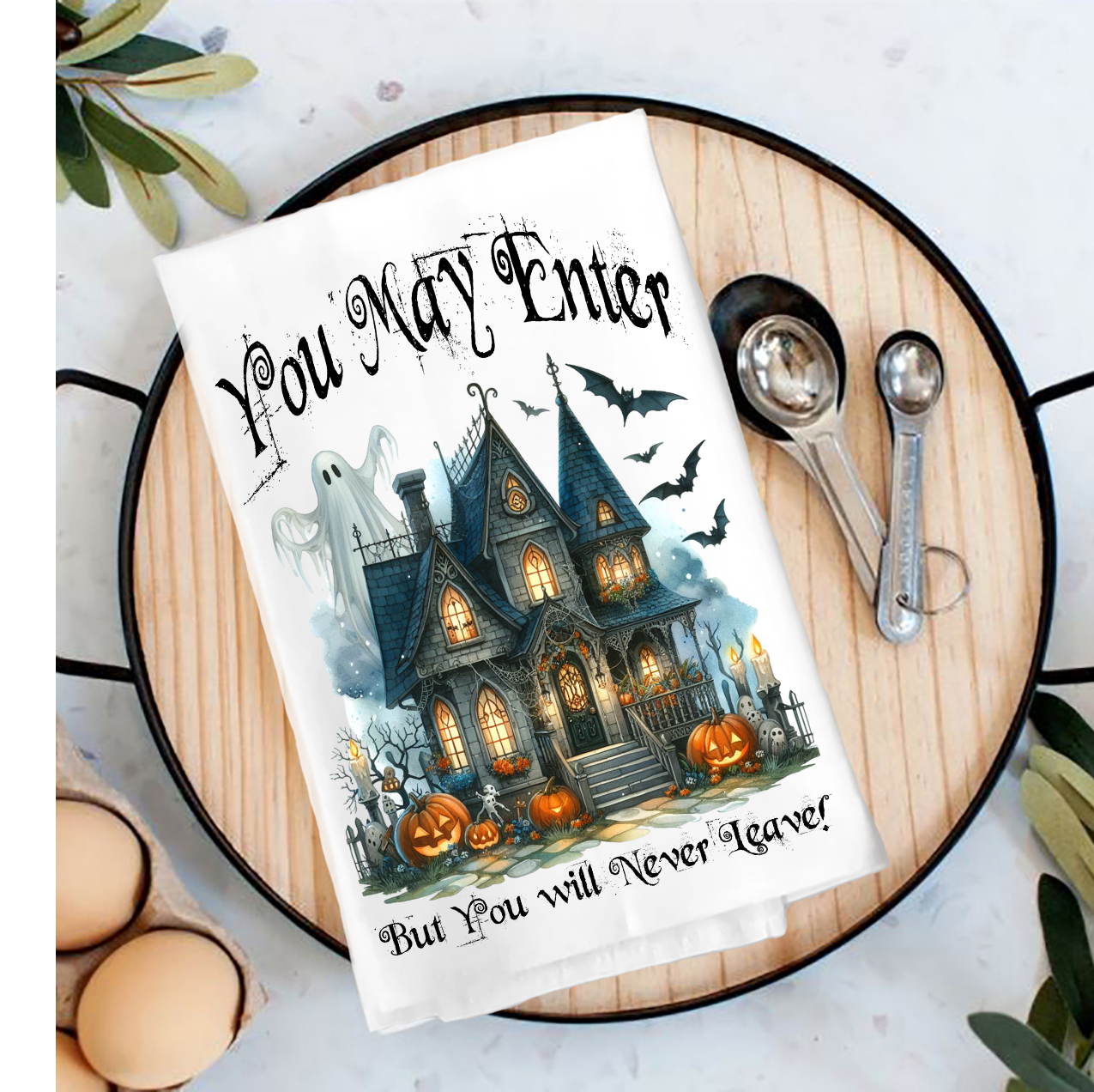 Halloween Hunted House Tea Towel