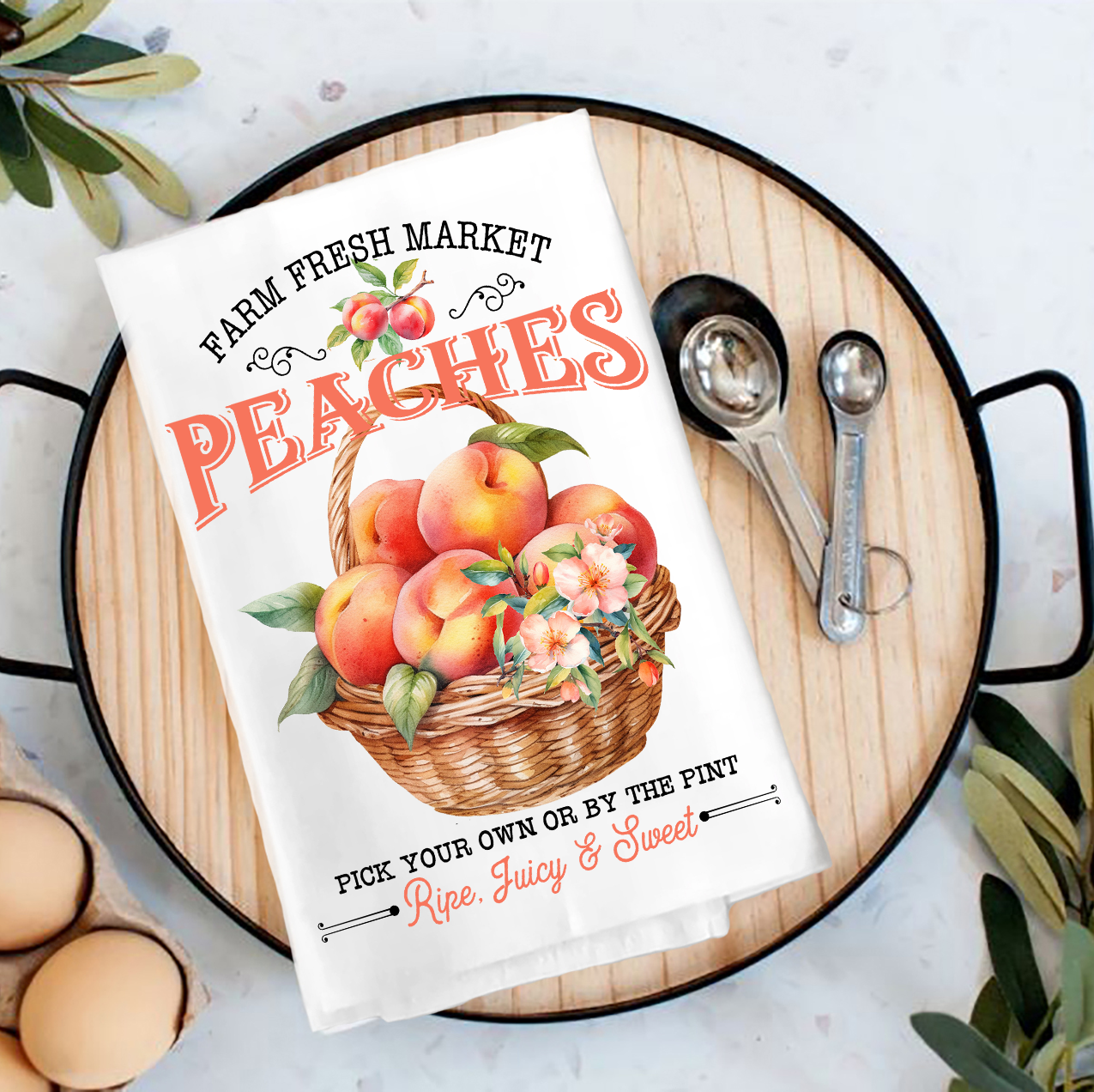 Farm Fresh Peaches Blossoms Tea Towel