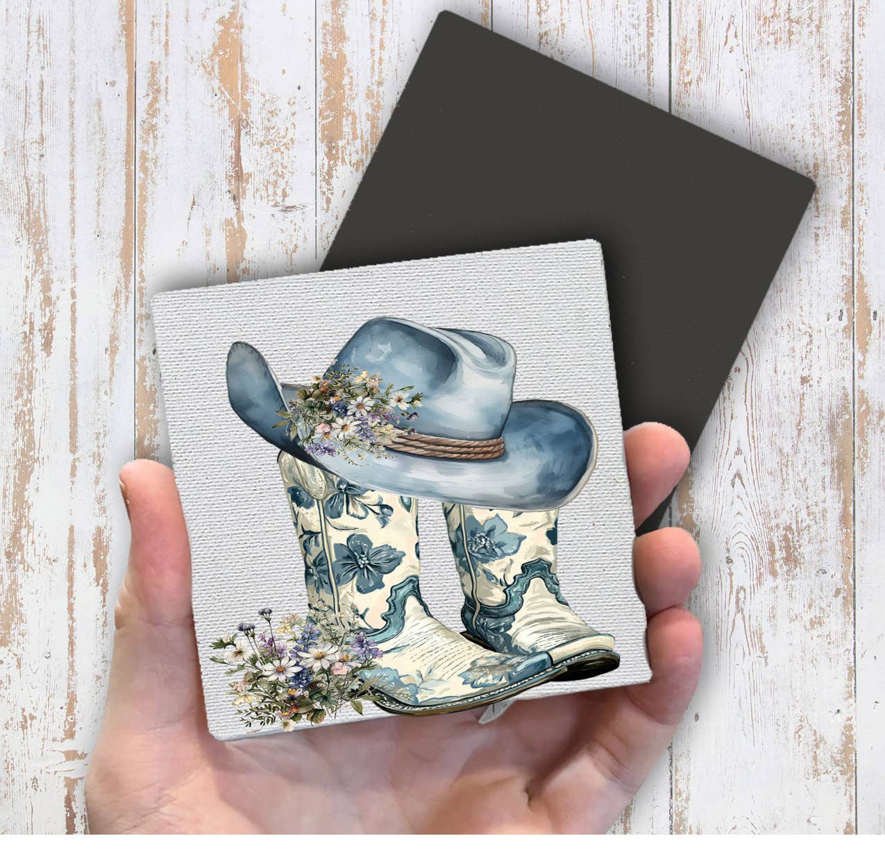 Western Blue & White Cowboy Boots Magnet Fridge - Sets of 2